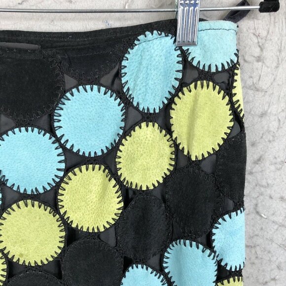 Metrostyle Maxi Skirt Womens 10 Black Blue Leather Circle Patches Mod Groovy - Picture 7 of 16